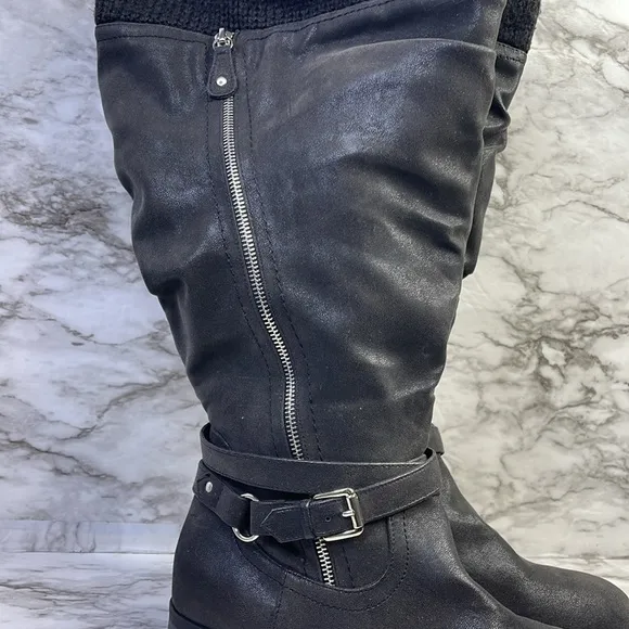 Torrid Sweater Black faux leather under knee tall boots size 12W
