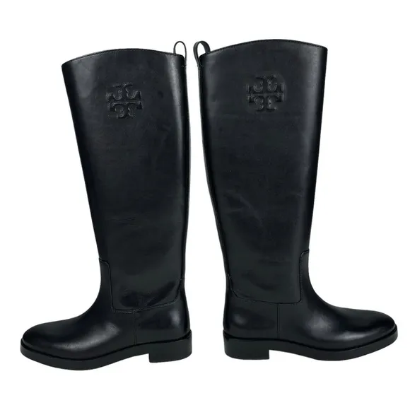 TORY BURCH 141232 MILANO LEATHER EMBOSSED BLACK EQUESTRIAN STYLE RIDING BOOTS