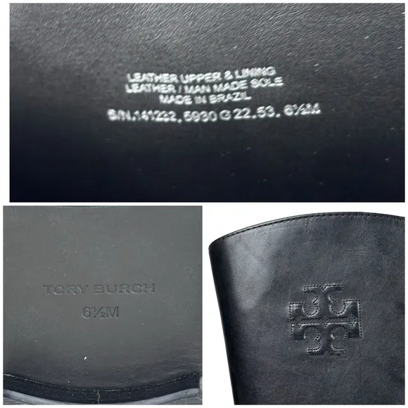 TORY BURCH 141232 MILANO LEATHER EMBOSSED BLACK EQUESTRIAN STYLE RIDING BOOTS