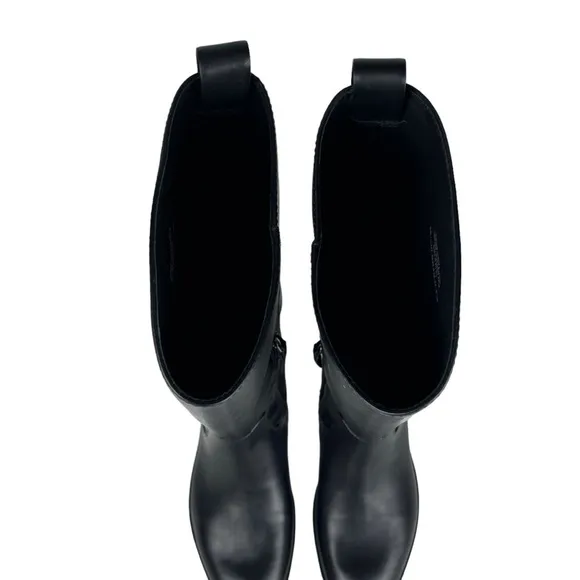 TORY BURCH 141232 MILANO LEATHER EMBOSSED BLACK EQUESTRIAN STYLE RIDING BOOTS