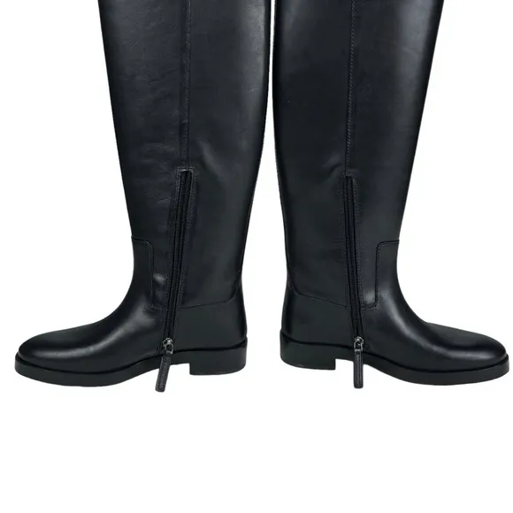 TORY BURCH 141232 MILANO LEATHER EMBOSSED BLACK EQUESTRIAN STYLE RIDING BOOTS