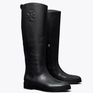 TORY BURCH 141232 MILANO LEATHER EMBOSSED BLACK EQUESTRIAN STYLE RIDING BOOTS
