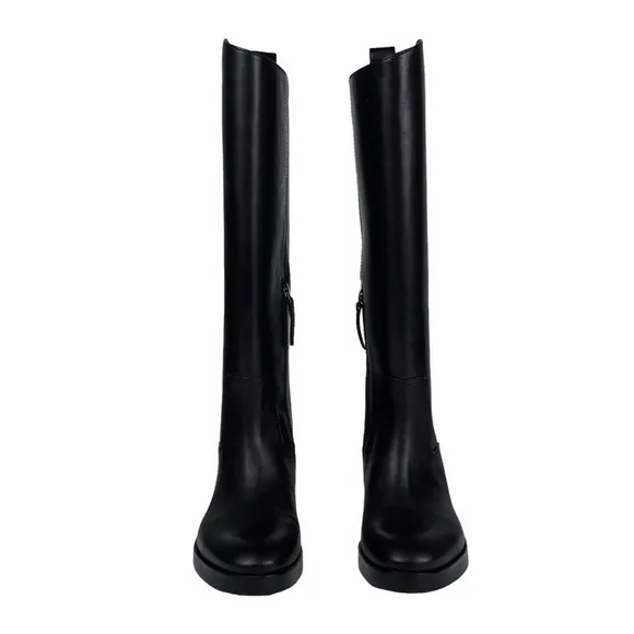TORY BURCH 141232 MILANO LEATHER EMBOSSED BLACK EQUESTRIAN STYLE RIDING BOOTS