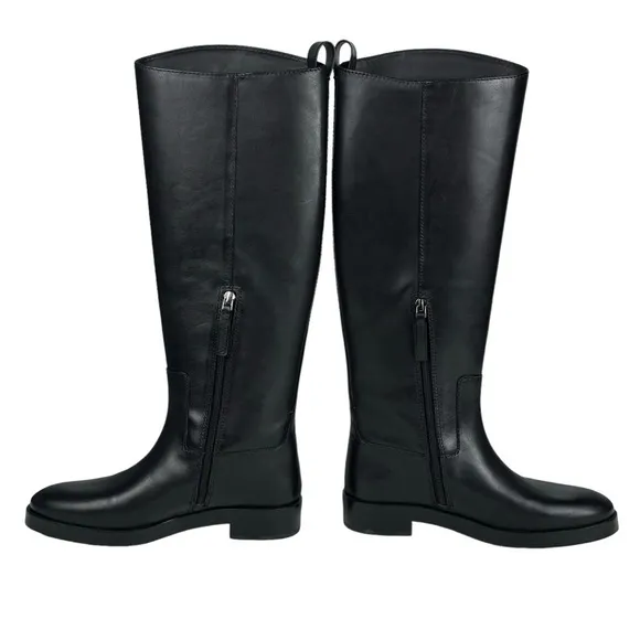 TORY BURCH 141232 MILANO LEATHER EMBOSSED BLACK EQUESTRIAN STYLE RIDING BOOTS