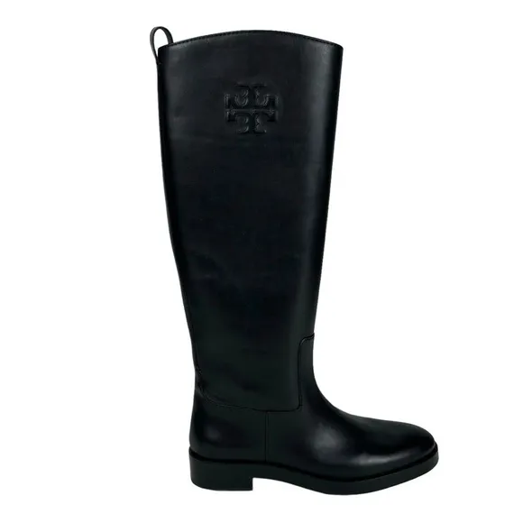 TORY BURCH 141232 MILANO LEATHER EMBOSSED BLACK EQUESTRIAN STYLE RIDING BOOTS