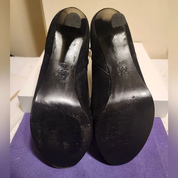 Tory Burch Black &quot;Luxe&quot; Suede Round Toe Stiletto Zip Ankle Boots Sz.8 Ret.$450