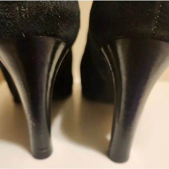 Tory Burch Black &quot;Luxe&quot; Suede Round Toe Stiletto Zip Ankle Boots Sz.8 Ret.$450