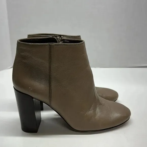 Tory Burch Bowie Heeled Leather Ankle Boots Taupe Brown Size 6.5