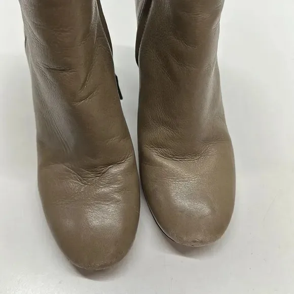 Tory Burch Bowie Heeled Leather Ankle Boots Taupe Brown Size 6.5