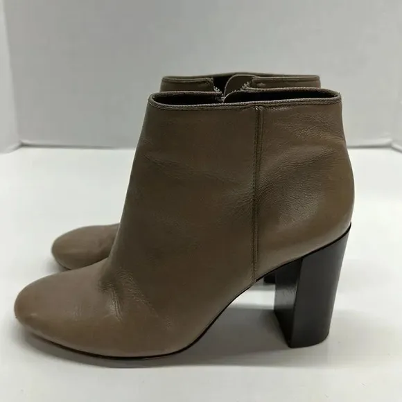 Tory Burch Bowie Heeled Leather Ankle Boots Taupe Brown Size 6.5
