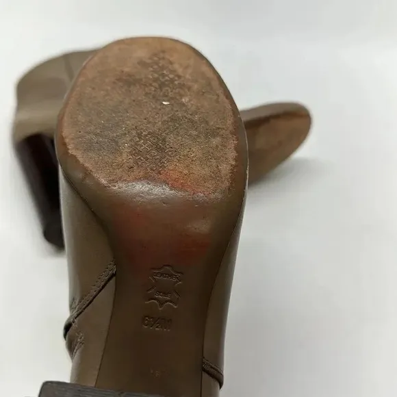 Tory Burch Bowie Heeled Leather Ankle Boots Taupe Brown Size 6.5