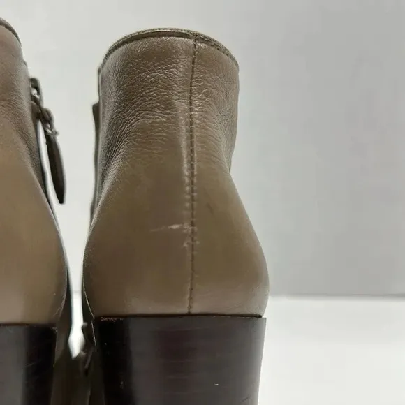 Tory Burch Bowie Heeled Leather Ankle Boots Taupe Brown Size 6.5