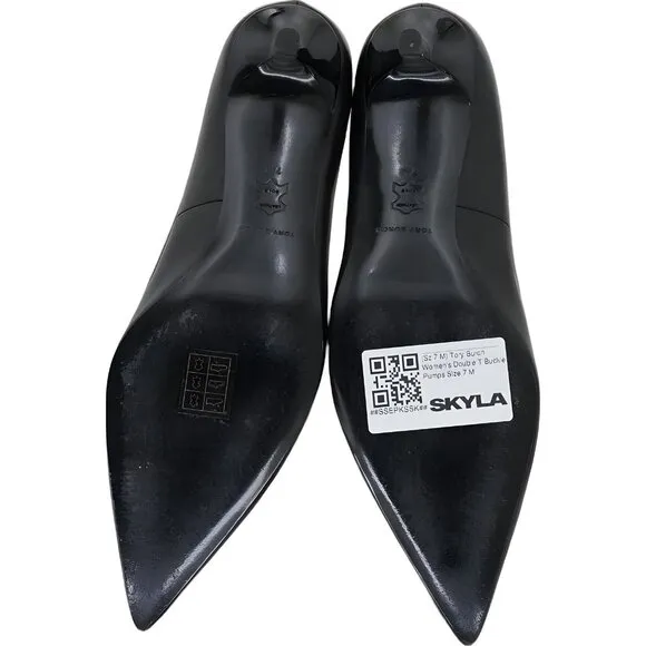 Tory Burch Double T Buckle Pumps Black Heels Size 7 M