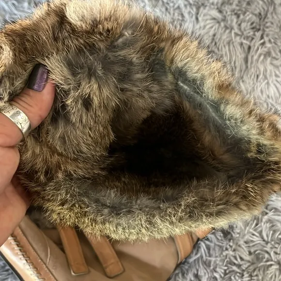 Tory Burch fur moccasin boots 9 tan suede leather straps genuine rabbit WOW 🐇