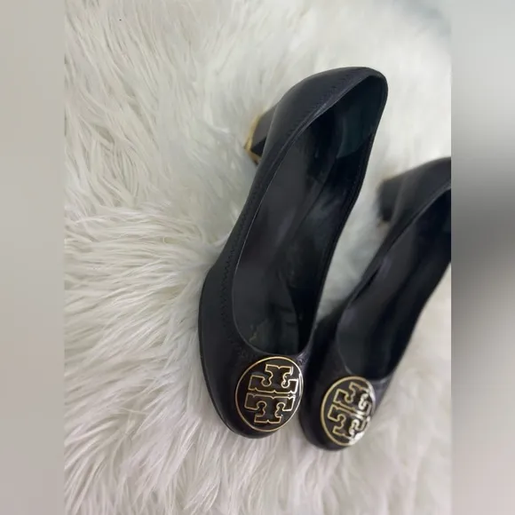 Tory Burch Reva black and gold leather high heels
