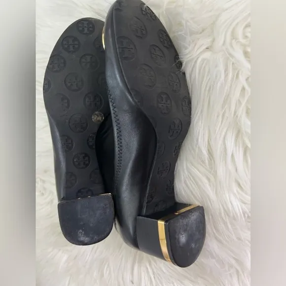 Tory Burch Reva black and gold leather high heels