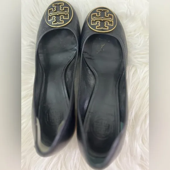 Tory Burch Reva black and gold leather high heels