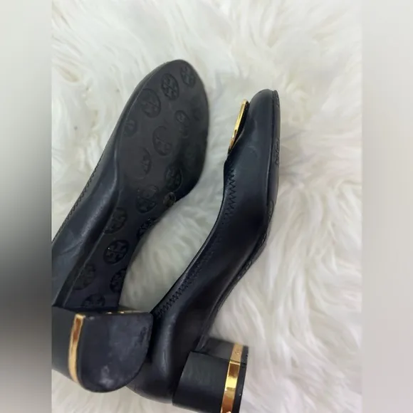 Tory Burch Reva black and gold leather high heels