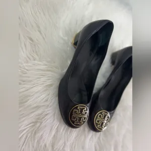 Tory Burch Reva black and gold leather high heels