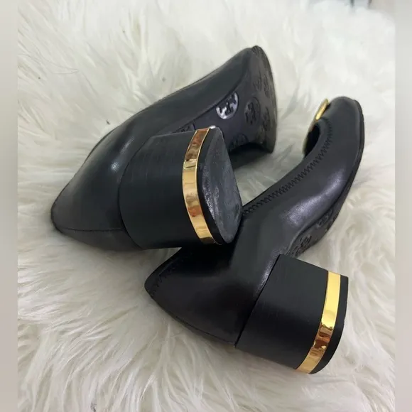 Tory Burch Reva black and gold leather high heels