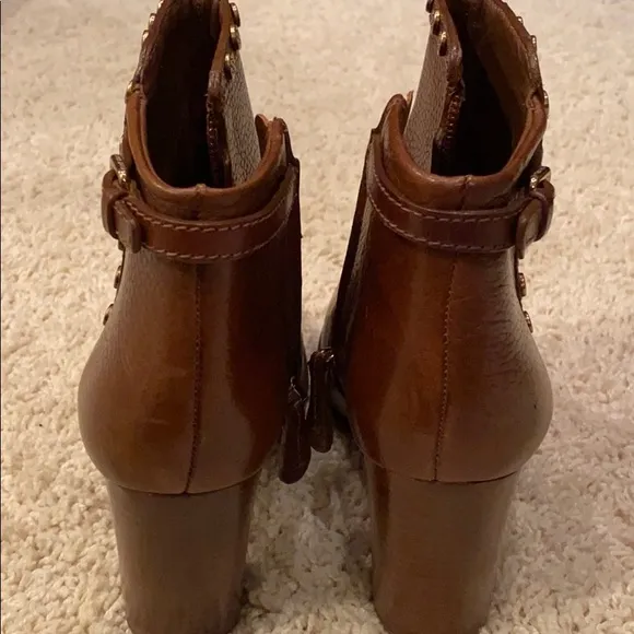TORY BURCH signature studded stacked heel booties