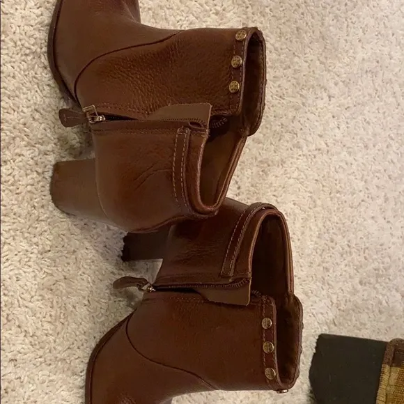 TORY BURCH signature studded stacked heel booties