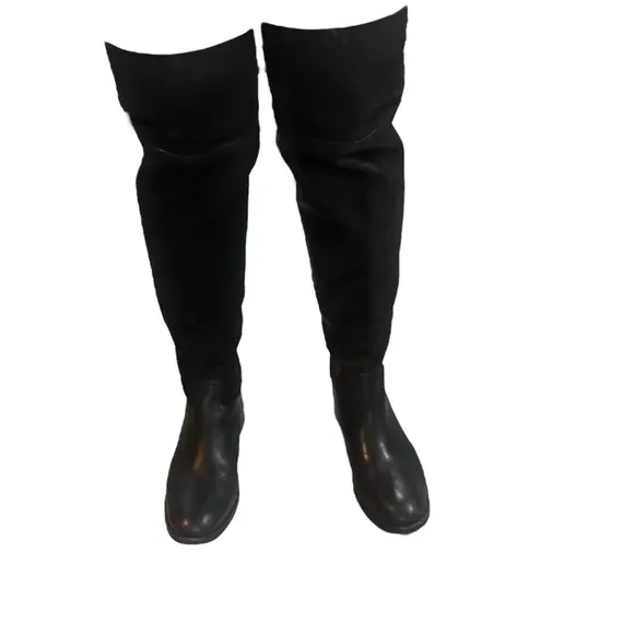 Tory Burch Simone Leather Black Boots 9 Equestrian Over The Knee Riding Boots
