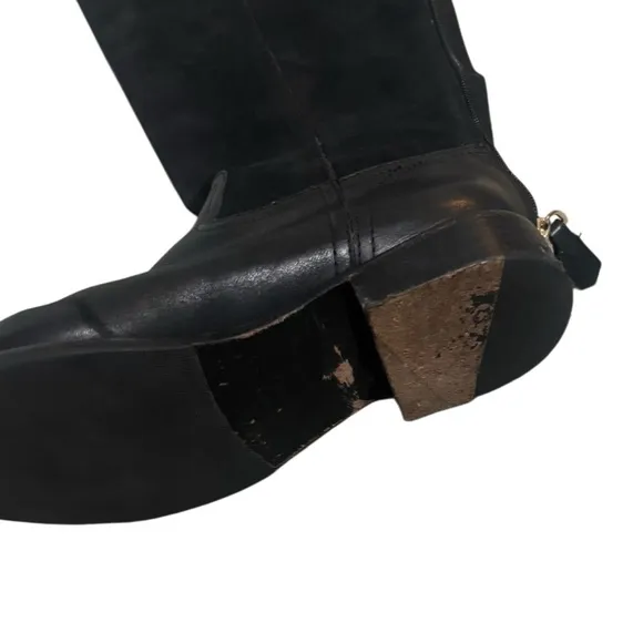 Tory Burch Simone Leather Black Boots 9 Equestrian Over The Knee Riding Boots