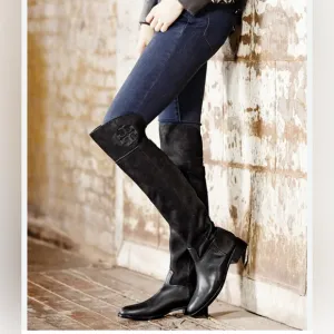 Tory Burch Simone Leather Black Boots 9 Equestrian Over The Knee Riding Boots