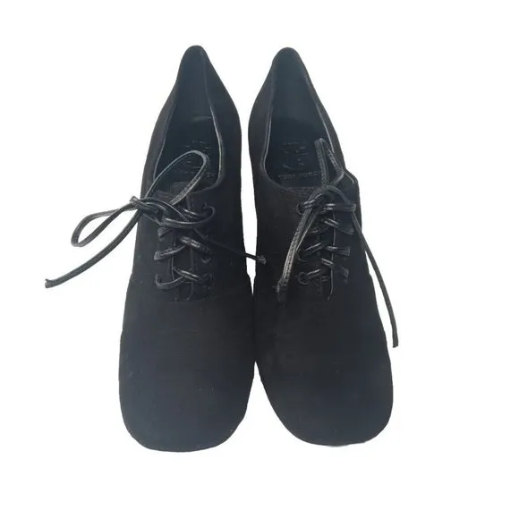 Tory Burch Stella solid Oxford Soft Suede Shoes 9.5 M Black Retail $375