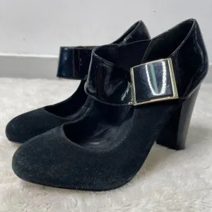Tory Burch Women's Black Suede &amp; Leather Mary Jane Pump Heels Shoes Size 10M
