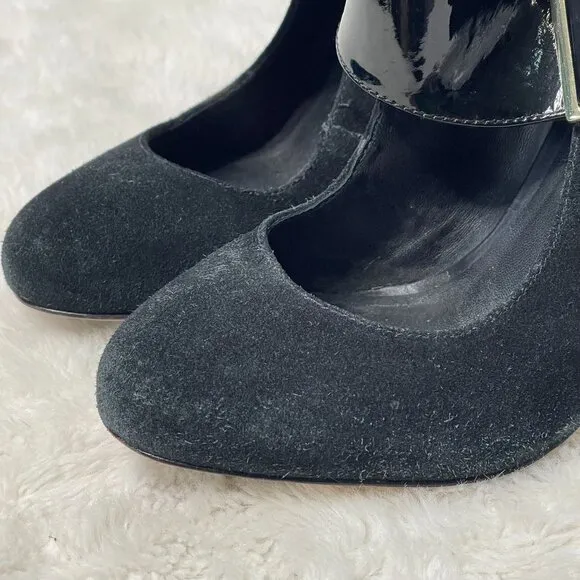 Tory Burch Women's Black Suede &amp; Leather Mary Jane Pump Heels Shoes Size 10M