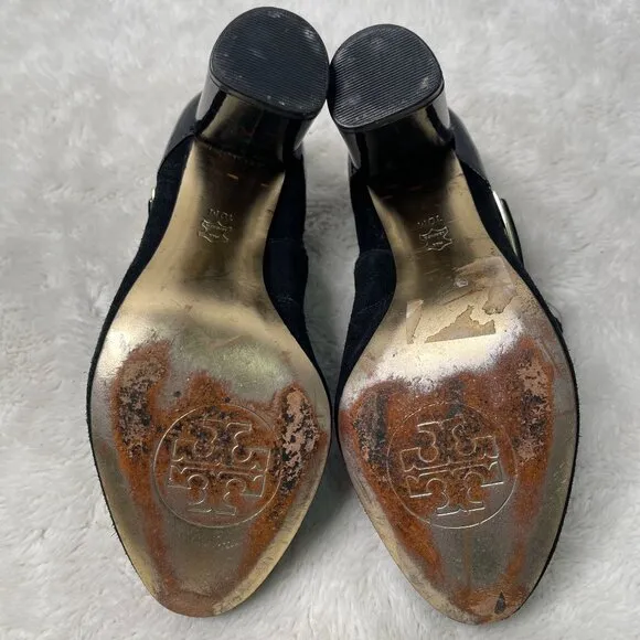 Tory Burch Women's Black Suede &amp; Leather Mary Jane Pump Heels Shoes Size 10M
