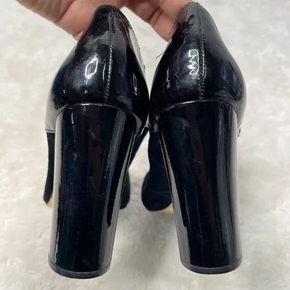 Tory Burch Women's Black Suede &amp; Leather Mary Jane Pump Heels Shoes Size 10M