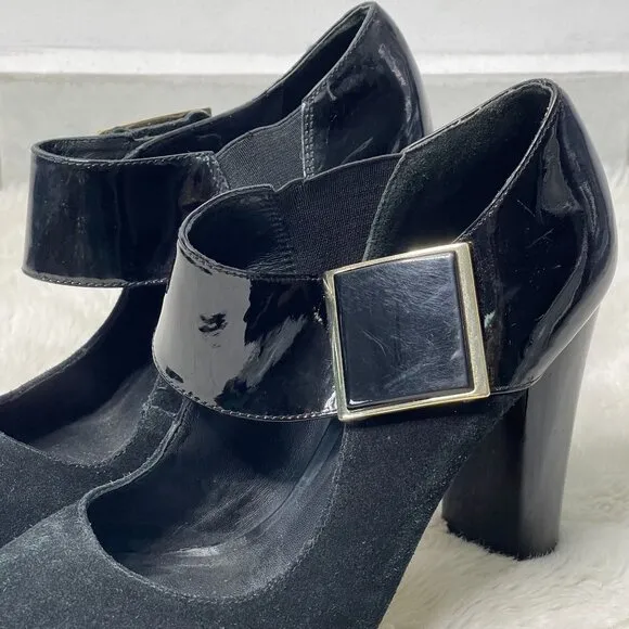 Tory Burch Women's Black Suede &amp; Leather Mary Jane Pump Heels Shoes Size 10M