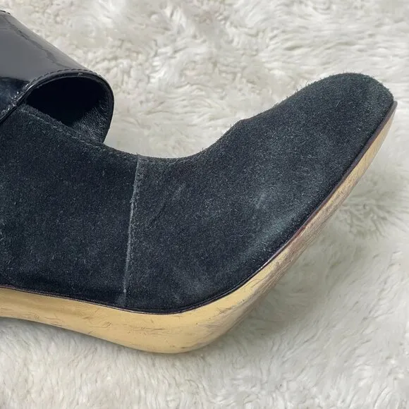 Tory Burch Women's Black Suede &amp; Leather Mary Jane Pump Heels Shoes Size 10M