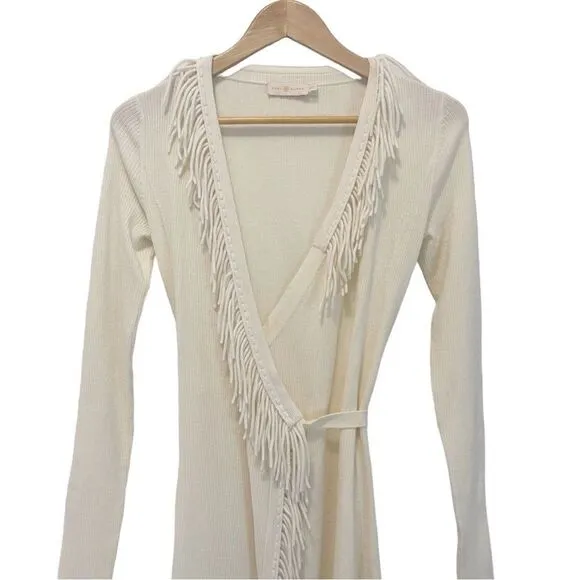 Tory Burch Knit Wrap Dress with Diagonal Fridge