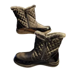 Totes Bella Boots WMS 7 MED Ankle Quilted Boots Black Faux Fur Leather Side Zip.