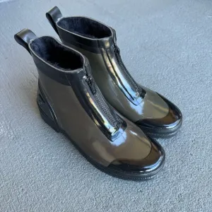 TRETORN Lina Zip Faux Fur Lined Ankle Rubber Boots Rain Olive Green Black
