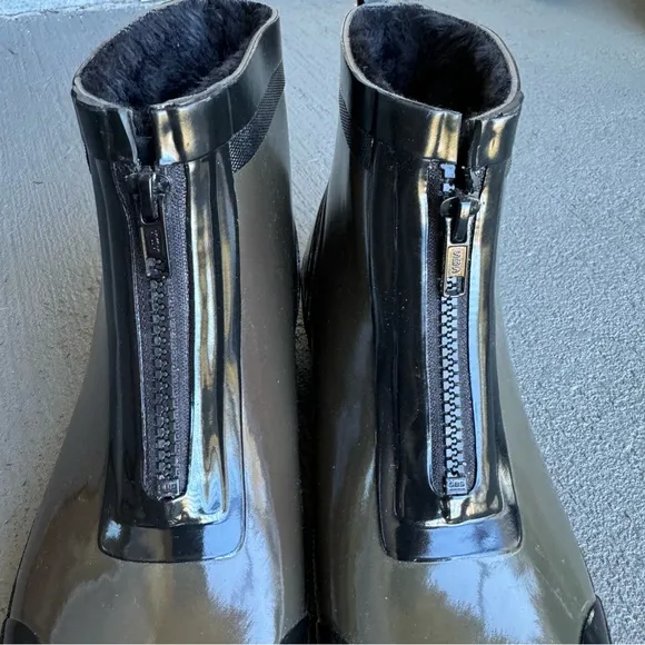 TRETORN Lina Zip Faux Fur Lined Ankle Rubber Boots Rain Olive Green Black