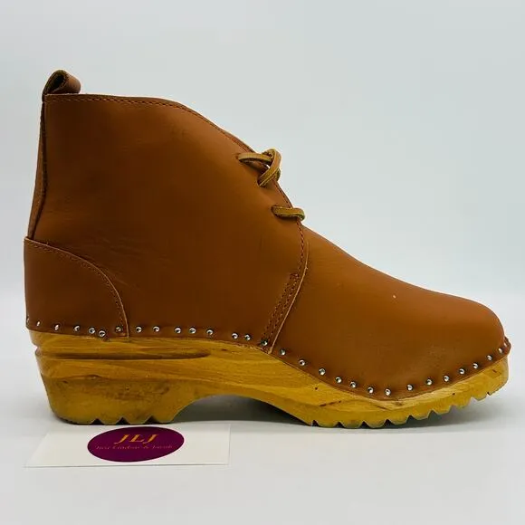 Troentorp Women's Morris Clog Ankle Boots Cognac Leather Size 38 EU/ 8-8.5 US