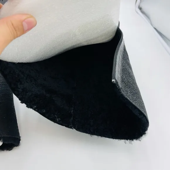 TRUE RELIGION BLACK TALL HEEL FAUX FUR BOOTS