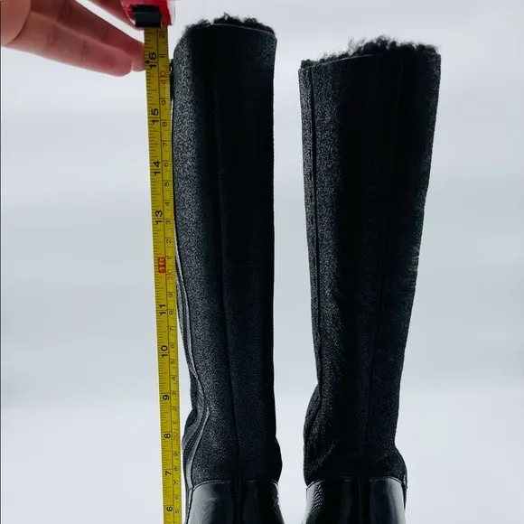 TRUE RELIGION BLACK TALL HEEL FAUX FUR BOOTS