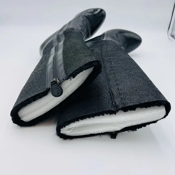 TRUE RELIGION BLACK TALL HEEL FAUX FUR BOOTS