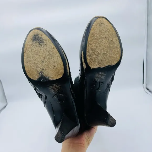 TRUE RELIGION BLACK TALL HEEL FAUX FUR BOOTS