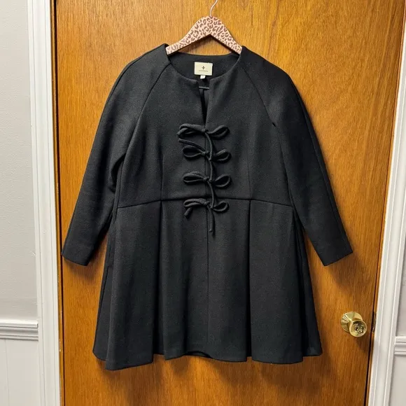 Tuckernuck Blair Bow Coat Dress Long Sleeve Mini Dress Black XS Extra Small