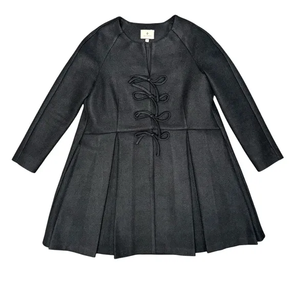 Tuckernuck Blair Bow Coat Dress Long Sleeve Mini Dress Black XS Extra Small