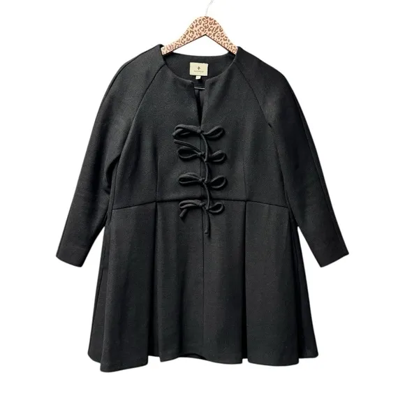Tuckernuck Blair Bow Coat Dress Long Sleeve Mini Dress Black XS Extra Small