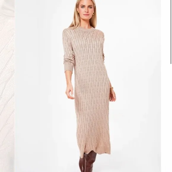 Tuckernuck Gold Metallic Cable Knit Long Sleeve Midi Dress size Medium