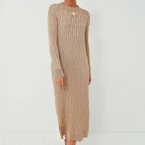 Tuckernuck Gold Metallic Cable Knit Long Sleeve Midi Dress size Medium